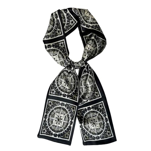 Silk Head Scarf for Hair Fashion Headwrap for Women Lightweight Neck Tie - color: P006-black Wheel