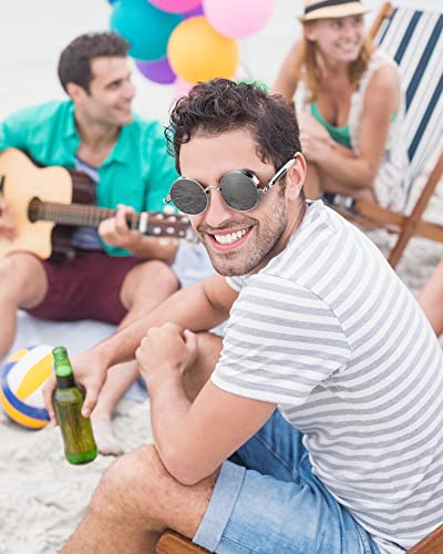 Coume 8 Pcs Retro Round Steampunk Sunglasses Gothic Sunglasses Hippy Glasses Circle Metal Frame Glasses for Men Women - color: Vibrant Colors