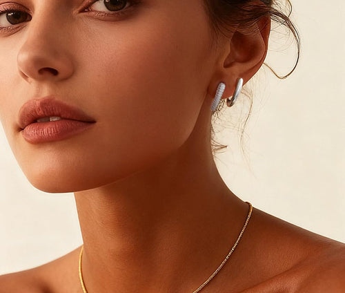 14K Gold Plated Hoop Earrings for Women | Statement Huggie Earrings Trendy Jewelry - color: Double Hoop Earrings B-White Gold