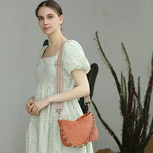 Herald Small Summer Crossbody Bags for Women, Beach Handmade Straw Woven Pocketbooks Handbag Shoulder Purse - color: Orange