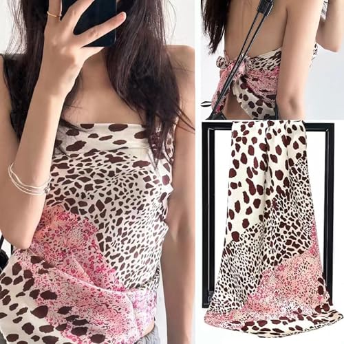Women's Silky Satin Large Head Scarf Leopard/Paisley Neck Scarves Square Hair Wrapping Sleeping Bandana 35in - color: Pink-leopard-s