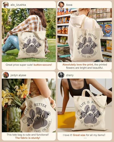 Miss Adola Canvas Tote Bag with Zipper – Cute Canvas Bags for Women Aesthetic Design Reusable Totes for Shopping Work Travel - style: Dog Paw