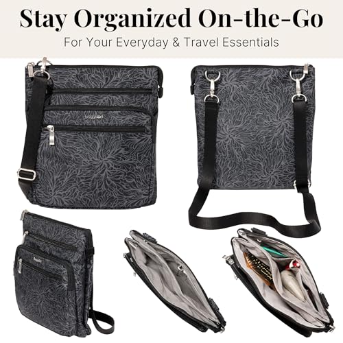 Baggallini womens Out and About Crossbody - color: Midnight Blossom Print