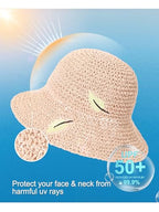 LA CARRIE Womens Sun Hat Floppy Packable Wide Brim UV Protection UPF 50+ Straw Hat with Embroidery for Summer Beach - color: Pink