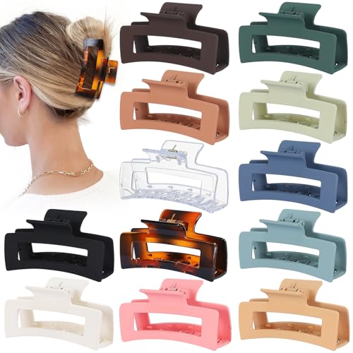 Sisiaipu 3.5 Inch Medium Hair Accessories - 12 Pcs Square Jaw Clips for Thick and Thin Hair, Rectangular Rectangle Basic Color Hair Clips for Women and Girls - color: Basic