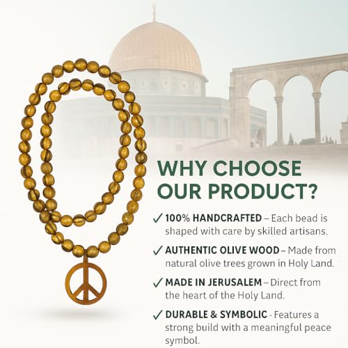 SANAD Peace Sign Necklace Olive Wood – Handmade Hippie Jewelry from Jerusalem – 60s 70s Costume Accessory – Lightweight Retro Pendant for Men & Women