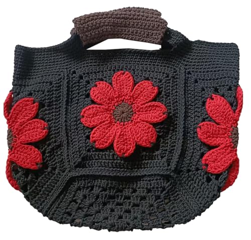 Womens Summer Boho Crochet Beach Tote Bag Handmade Woven Handbag Large Travel Vacation Shopper Straw Purse - color: Grey