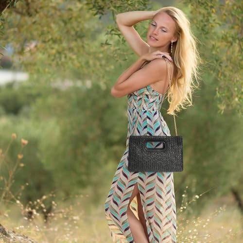 Top Handle Clutch Handbags for Women, Evening Handbag Shoulder Crossbody Purse with Gold Chain - color: Black