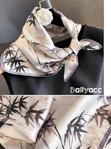 Dailyacc Hair Bandanas Scarf For Women Lightweight Fashion Neck Silk Satin Head Scarves For Sleeping Handbags Scarf - color: 10-plain Bamboo Leaves/27.5*27.5in