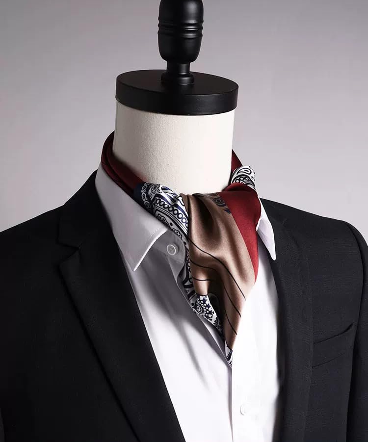 ANDANTINO 100% Mulberry Silk Square Scarf for Hair-25.6" X25.6'' Women Men Natural Silk Neckerchief Digital Printed Headscarf - color: Burgundy&navy