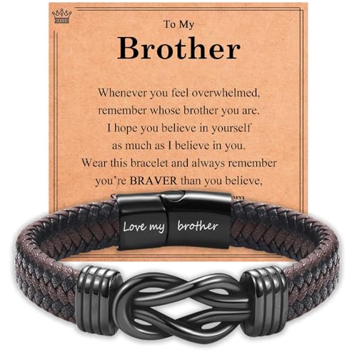 Infinity Knot Bracelet Leather Bracelet Gifts for Son Grandson Nephew Brother Dad Husband Uncle Grandpa Boyfriend, Easter Graduation Christmas Valentines Fathers Day Birthday Gifts for Boys Men Him - style: Brother