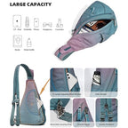 KL928 Canvas Sling Bag - Small Crossbody Backpack Shoulder Casual Daypack Rucksack for Men Women(Large Version, Violet+GrayishBlue) - color: Canvas-violet+grayishblue