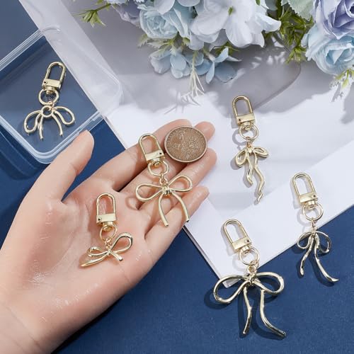 1 Box 6 Styles 6 Pcs Bag Charms Bow Gold Bowknot Key Chain Alloy Cute Elegant Aesthetic Car Key Accessories Bow Keychains Charms for Purse Handbag Backpack Gift Supplies Women Decoration - color: Gold