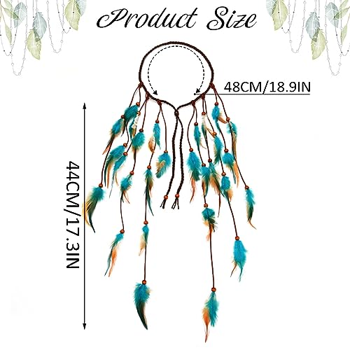 GORTIN Boho Feather Headband Gypsy Costume Headdress Black Bohemian Hippie Headbands Indian Festival Hair Band Adjust Long Feather Headpiece Hair Accessory for Women and Girls (Blue+Brown) - color: Blue+Brown