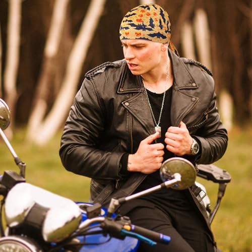 DOCILA 3 Pcs Do Rags for Men Skull Cap Bandana Hat Breathable Helmet Linner Beanie - color: Khakibluewhite