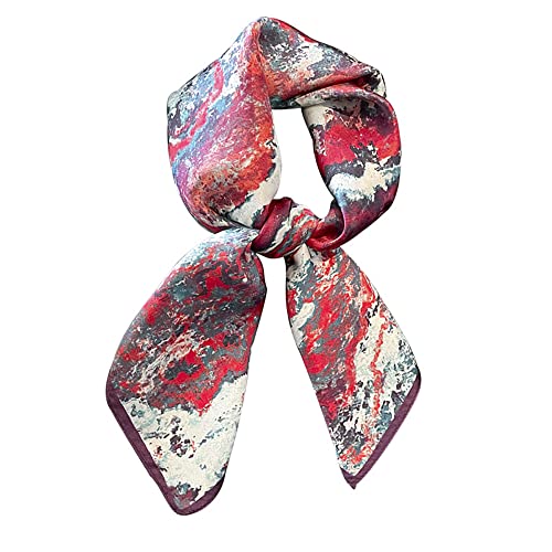 FEIBOON 100% Pure Mulberry Silk Scarfs 26"x26" Square Scarf Women Neckerchief Headscarf hair scarf bandana Gift Packed - color: Red Ink