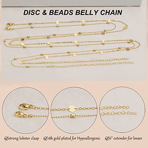 Honsny 2PCS 25-43Inch 18K Gold Plated Waist Chain Minimalist Pearl Belly Body Chain Gold Layered Sexy Bikini Body Chains Waist Jewelry for Women - color: D:Sequin & Beads, size: L(37-43INCH)