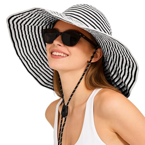 Sun Hat for Men Women UV Protection Wide Brim Fishing Hats Breathable UPF 50+ Boonie Bucket Hats Beach Safari Hiking Garden - color: Black/White