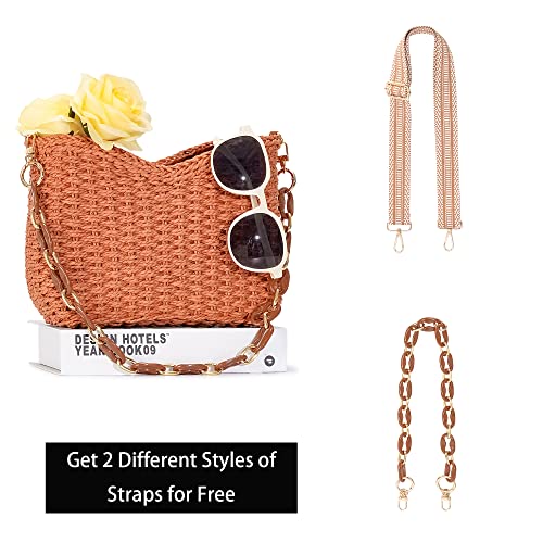 Herald Small Summer Crossbody Bags for Women, Beach Handmade Straw Woven Pocketbooks Handbag Shoulder Purse - color: Orange