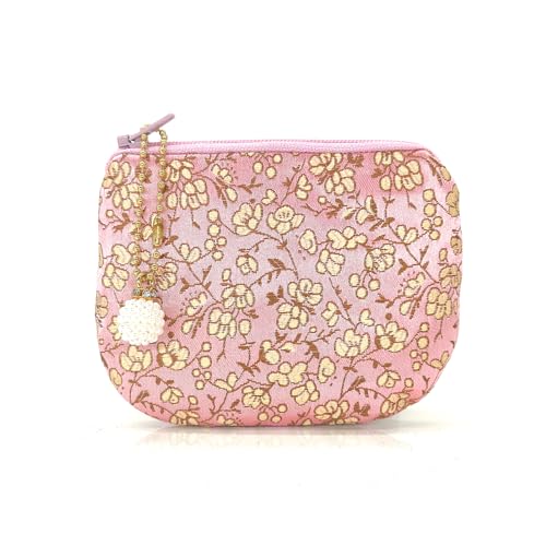 Handmade Women Coin Purse Rosary Pouch Silk Jewelry Bag Brocade Zipper Wallet - Pink - color: Pink