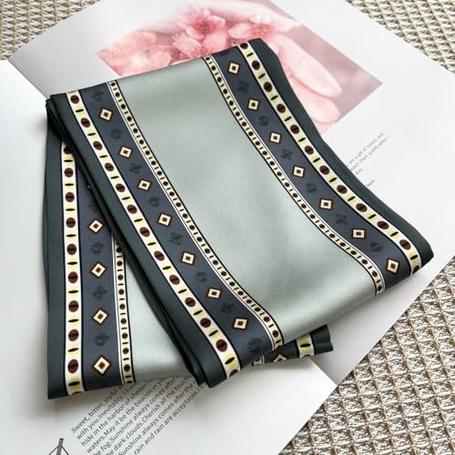 Silk Head Scarf for Hair Fashion Headwrap for Women Lightweight Neck Tie - color: X009-champagne Blue Geometry