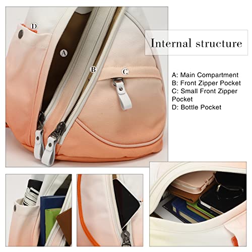 KL928 Canvas Sling Bag - Small Crossbody Backpack Shoulder Casual Daypack Rucksack for Men Women(Yellow+Orangered) - color: Canvas-yellow+orangered