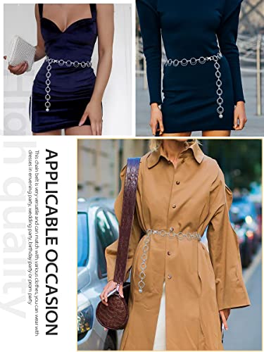 FIORETTO Chain Belt for Women Metal Waist Chain Fashion Multilayer Chain Belts for Dress - color: Double O Ring-silver, size: Fit Waist up to 44"