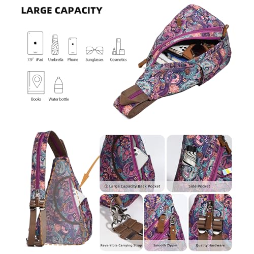 KL928 Canvas Sling Bag - Small Crossbody Backpack Shoulder Casual Daypack Rucksack for Men Women - color: Canvas-bandanna