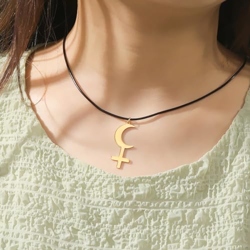 EUEAVAN Black Moon Lilith Goddess Symbol Necklace for Women Gothic Lilith Goddess Seal Astrology Crescent Moon Cross Pendant Pagan Jewelry Wiccan Gifts Lucifer's Symbol Men - color: lilith gold