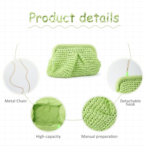 Emprier Straw Clutch Purses for Women Cloud Dumpling Pouch Straw Crossbody Shoulder Handbag Summer Beach Woven Bag - color: Green
