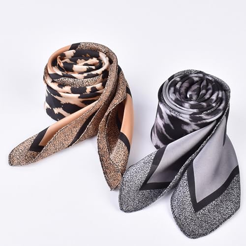27.5 Inches Silk Head Scarf for Women Satin Hair Scarf Silk Wrap Neck Square Scarves Feeling Scarf Boho Headwear - color: Leopard Print. - Gray