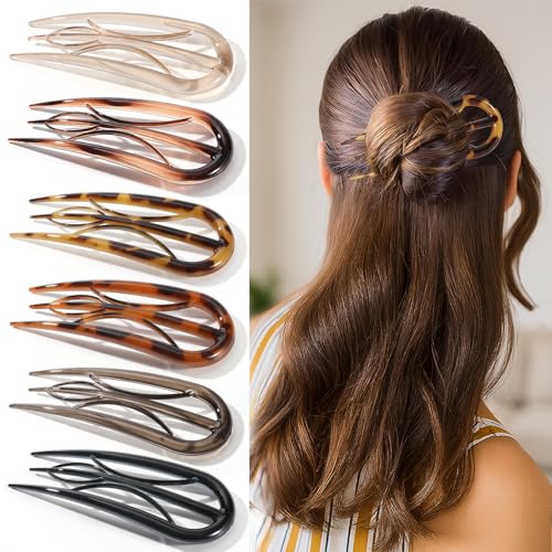 6PCS French Hair Pins for Women, Tortoise Shell French Pins Hair, Large Hair Styling Pins for Thin Thick Hair, 3 Internal Teeth Hair Sticks, Hair Pin for Buns, French Twist Pin, Valentine's Day Gifts - color: Leopard print