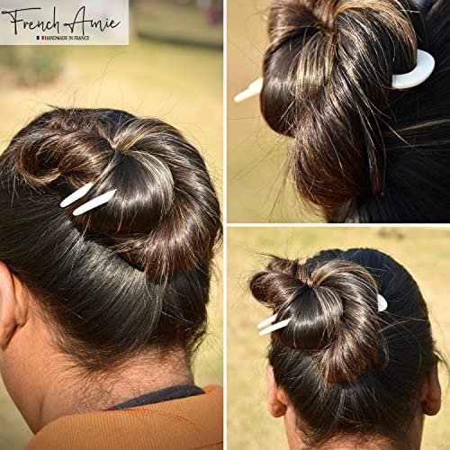 French Amie Slick Ivory Handmade Cellulose Acetate Chignon U Hair Pin Stick (Ivory) - color: Ivory