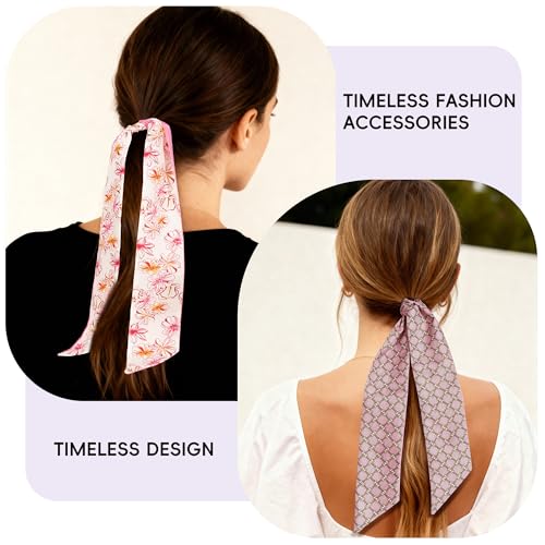 ZXZH 6 Pack Fashion Scarves for Women, Versatile Boho Head Scarf, Satin Scarf for Hair, Neck, Wrist, and Purse Accessories - color: Romantic Pink & Purple