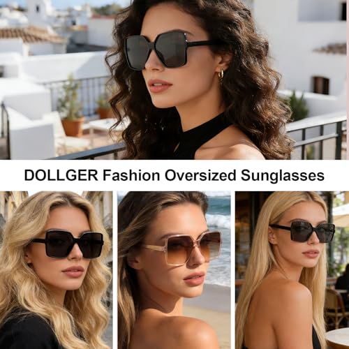 Dollger Oversized Square Sunglasses for Women Big Large Wide Fashion Shades for Men UV Protection Unisex - color: A: Black Frame Black Lens