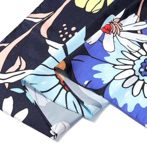 AWAYTR 35” Silk Scarf for Women Large Head Scarf Square Hair Scarf Satin Hair Bandana Printed Silk Sleeping Head Wrap - color: Cartoon Flower(black)