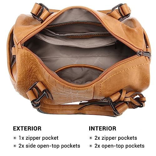 Dasein Women Soft Vegan Leather Barrel Bags Large Hobo Top Handle Work Totes Satchel Handbags Shoulder Purse - color: Tan