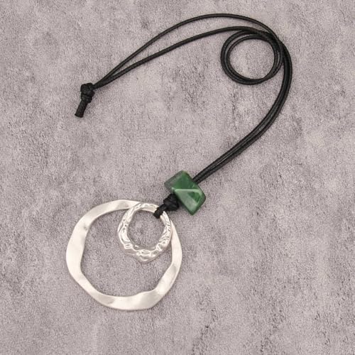 Boho Necklaces for Women Cord Necklace with Pendant Long Silver Necklace Vintage Sweater Necklace Hippie Jewelry for Women Girls Gifts - style: Boho Cord Necklace