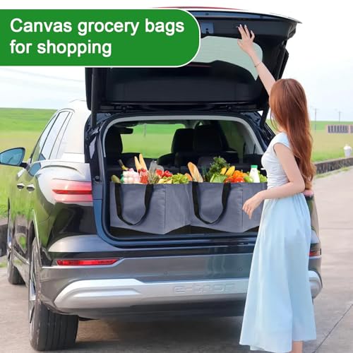 Canvas Reusable Grocery Bags Heavy Duty, 8.3 gal Foldable Large Tote Bag with Handles, Holds 60 lbs Canvas Shopping Bags, 3 Pack - color: [A0] Blue / Black, size: 3 Pack