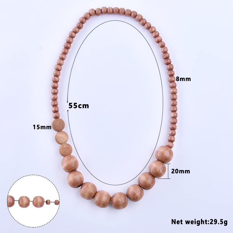 COLORFUL BLING Natural Chunky Wooden Beads Statement Necklace Boho African Tribal Collar Choker Bib Necklace Hippie Vacation Jewelry for Unisex Men Women - color: light ball