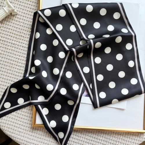 Silk Head Scarf for Hair Fashion Headwrap for Women Lightweight Neck Tie - color: X006-black Wave Point