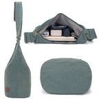 Coton Pose Women Hippie Crossbody Bag - Top Zip Large Capacity Canvas Sling Bag - Jacquard Cloth Handmade - color: Denim Green