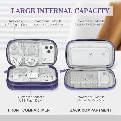 FYY Electronic Organizer, Travel Cable Organizer Bag Pouch Electronic Accessories Carry Case Portable Waterproof Double Layers All-in-One Storage Bag for Cable, Cord, Charger, Phone, Earphone Purple - color: Purple, style: Small