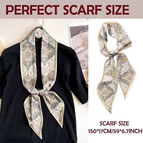 Hair Head Scarf Silk Feeling Long Satin Neck Satin Scarves for Handbag Cute Aesthetic Decoration Women Girls 59 * 6.7” - color: Y1-multicolour