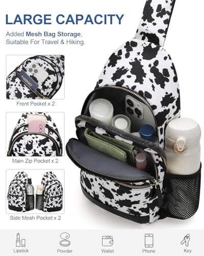 Capolo Sling Bag for Women Men Waterproof Crossbody Bags for Women Trendy Casual Fanny Pack with Convertible Shoulder Strap Chest Bag for Travel Hiking(Cow Print, Large) - color: Cow Print, size: Large