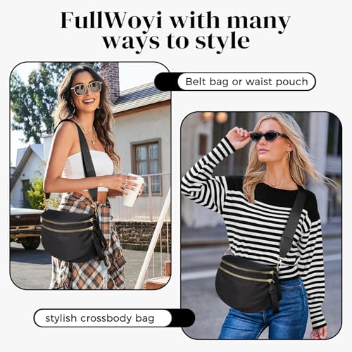 Spacious Nylon Checkered Crossbody Bum Bag for Women, Fashion Checkerboard Fanny Pack Purse with Anti-theft Pocket, Adjustable Wider Strap Wasit Bag - color: Black