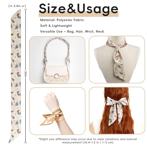 ZXZH 6 Pack Fashion Scarves for Women, Versatile Boho Head Scarf, Satin Scarf for Hair, Neck, Wrist, and Purse Accessories - color: Cognac Botanical Mix