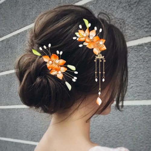 5PCS Flower Tassels Hairpin for Women, Chinese Tassel Hair Stick Peony Flower Crystal Pearl Hanfu Metal Hair Pins Sticks Chopsticks Bun Updo Holders Accessories for Women Girls (Style 4)
