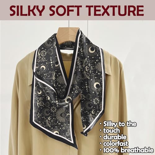 Hair Head Scarf Silk Feeling Long Satin Neck Satin Scarves for Handbag Cute Aesthetic Decoration Women Girls 59 * 6.7” - color: Y15-moon