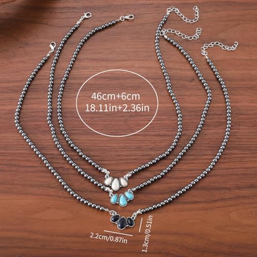coadipress Navajo Pearl Necklace Western Jewelry for Women Boho Beaded Choker Necklaces Vintage Turquoise Pendant Cowgirl Necklace - style: Fan Blue